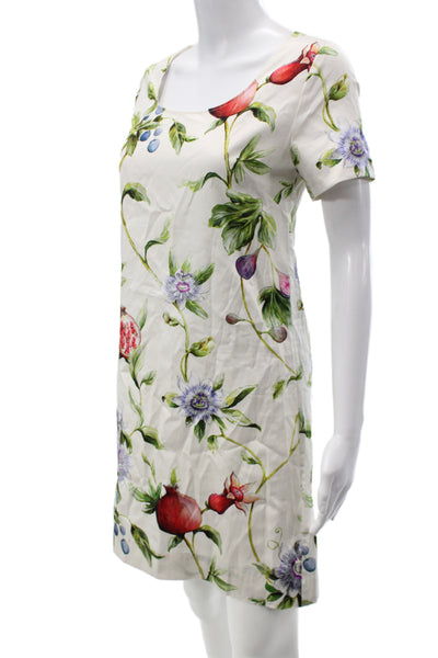 Paola Zuin Womens Shift Dress Ivory Cotton Scoop Neck Short Sleeve Size 40