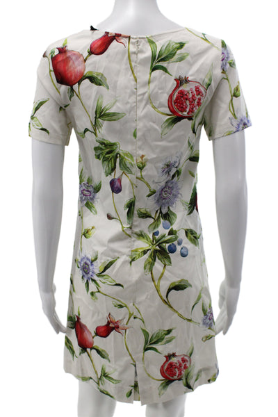 Paola Zuin Womens Shift Dress Ivory Cotton Scoop Neck Short Sleeve Size 40