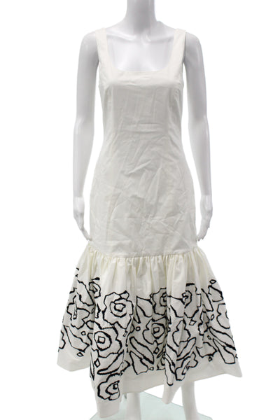Sara Roka Women Fit & Flare Dress White Floral Square Neck Sleeveless Size 40