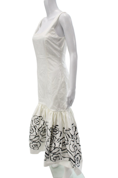 Sara Roka Women Fit & Flare Dress White Floral Square Neck Sleeveless Size 40