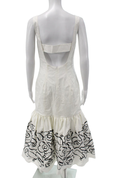 Sara Roka Women Fit & Flare Dress White Floral Square Neck Sleeveless Size 40