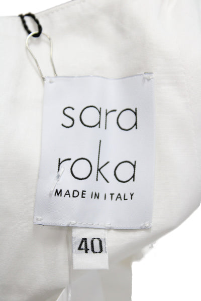 Sara Roka Women Fit & Flare Dress White Floral Square Neck Sleeveless Size 40