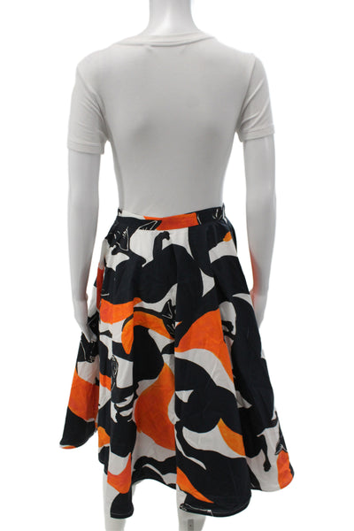 Sara Roka Womens A-Line Midi Skirt Black Cat Animal Print 100% Cotton Size 40