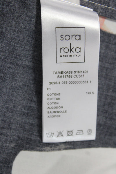Sara Roka Womens A-Line Midi Skirt Black Cat Animal Print 100% Cotton Size 40