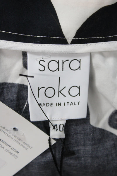 Sara Roka Womens A-Line Midi Skirt Black Cat Animal Print 100% Cotton Size 40