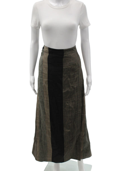 Sara Roka Womens Black Striped Linen Wrap Skirt Long Size 40