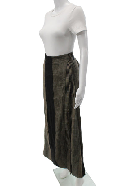 Sara Roka Womens Black Striped Linen Wrap Skirt Long Size 40