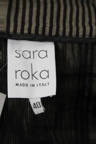 Sara Roka Womens Black Striped Linen Wrap Skirt Long Size 40