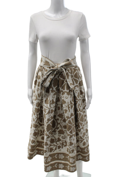 Sara Roka Women Wrap Skirt Beige Floral Long Cotton Size 40