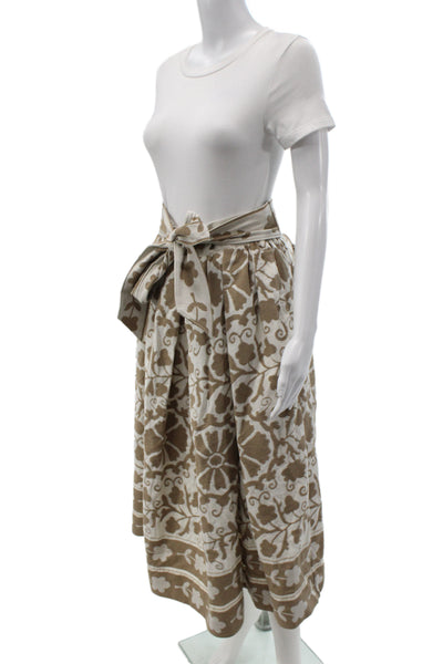 Sara Roka Women Wrap Skirt Beige Floral Long Cotton Size 40