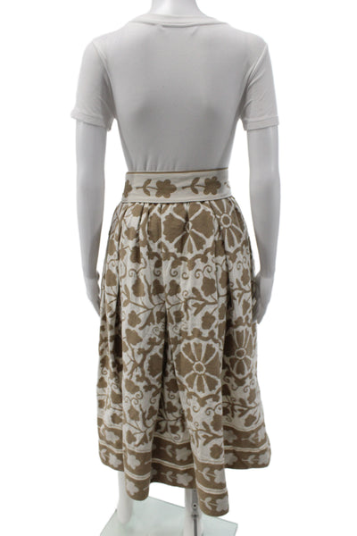 Sara Roka Women Wrap Skirt Beige Floral Long Cotton Size 40