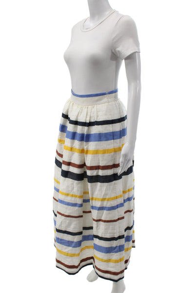 Sara Roka Women White Striped Linen Long Pleated Skirt Size 40