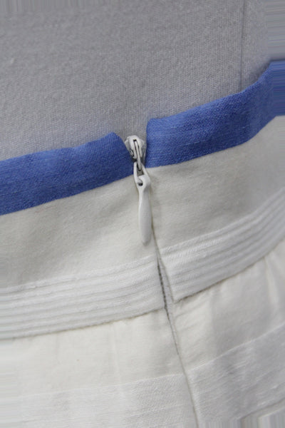 Sara Roka Women White Striped Linen Long Pleated Skirt Size 40