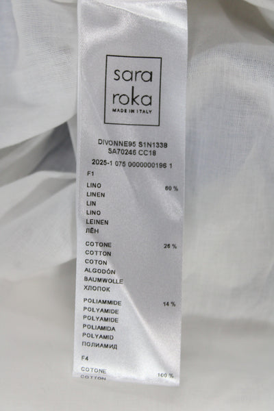 Sara Roka Women White Striped Linen Long Pleated Skirt Size 40