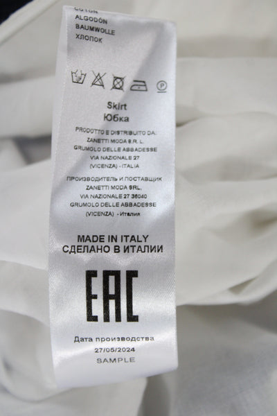 Sara Roka Women White Striped Linen Long Pleated Skirt Size 40