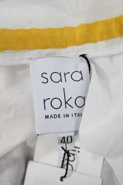 Sara Roka Women White Striped Linen Long Pleated Skirt Size 40