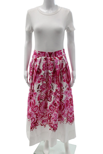 Sara Roka Women Floral Maxi Cotton Long Skirt Pink Zip Size 40