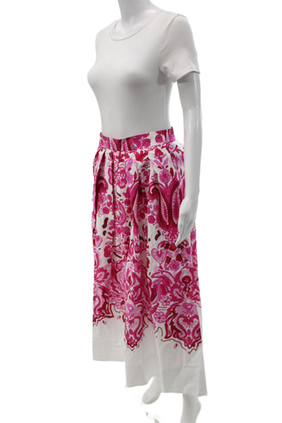 Sara Roka Women Floral Maxi Cotton Long Skirt Pink Zip Size 40