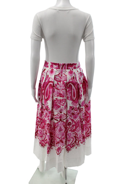 Sara Roka Women Floral Maxi Cotton Long Skirt Pink Zip Size 40