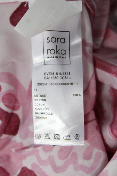 Sara Roka Women Floral Maxi Cotton Long Skirt Pink Zip Size 40