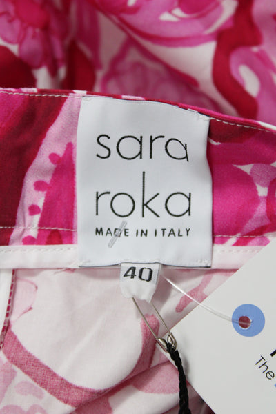 Sara Roka Women Floral Maxi Cotton Long Skirt Pink Zip Size 40
