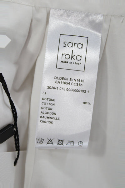 Sara Roka Women A-Line Long White Cotton Floral Strawberry Skirt Size 40