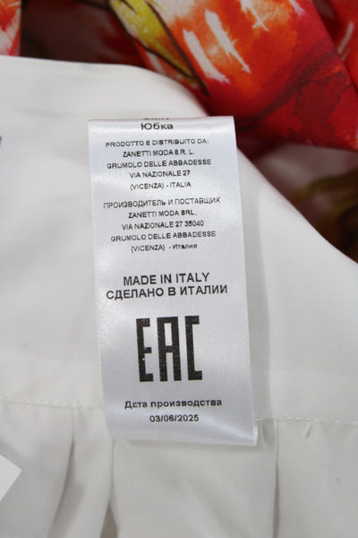 Sara Roka Women A-Line Long White Cotton Floral Strawberry Skirt Size 40