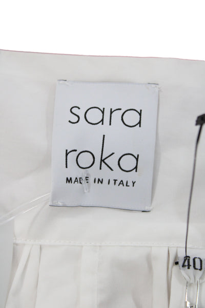 Sara Roka Women A-Line Long White Cotton Floral Strawberry Skirt Size 40