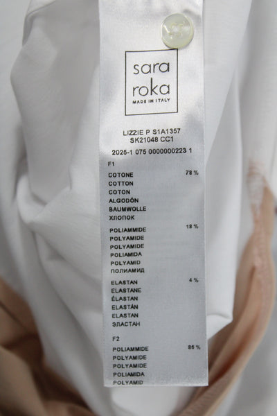 Sara Roka Women Collared Cotton Long Sleeve One Piece Bodysuit White Size 40