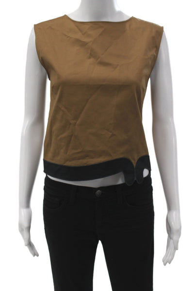 Paola Zuin Womens Basic Brown Cotton Round Neck Sleeveless Blouse Size 40