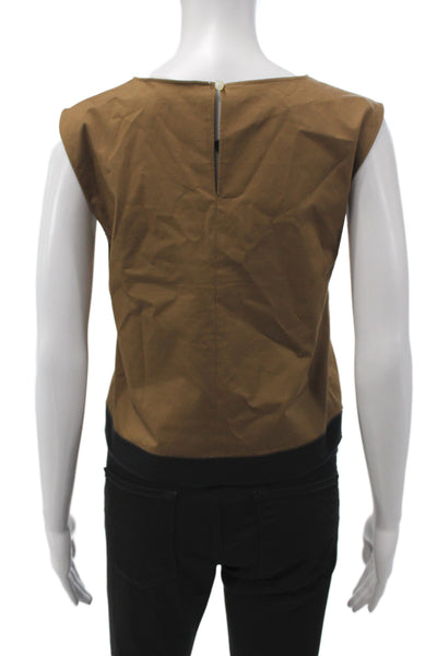 Paola Zuin Womens Basic Brown Cotton Round Neck Sleeveless Blouse Size 40