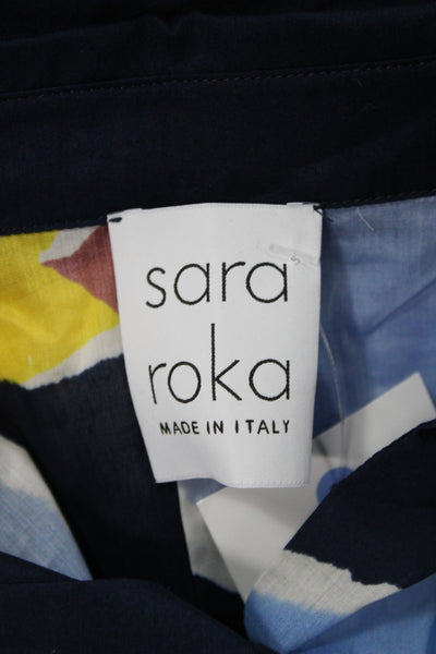 Sara Roka Women Tunic Blue Floral Cotton Collared 3/4 Sleeve Size 40
