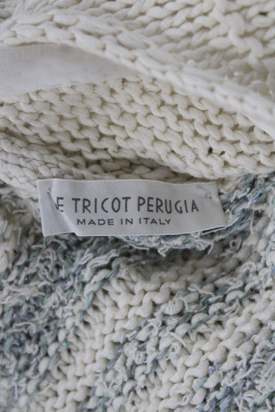 Le Tricot Perugia Women Ivory Striped Short Sleeve Pullover Sweater Size XS