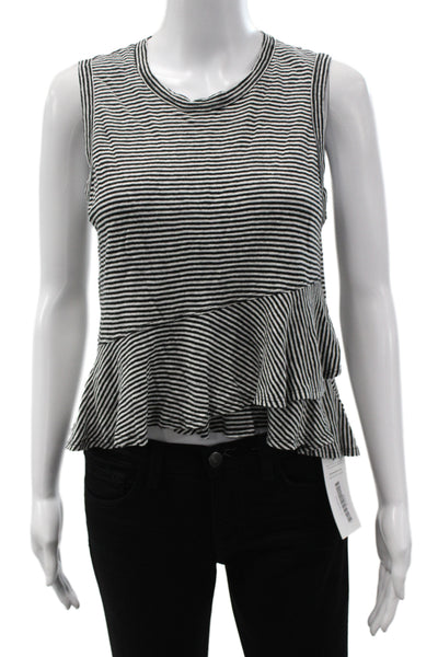 A.L.C. Womens Striped Linen Sleeveless Tank Round Neck Black Basic Size XS