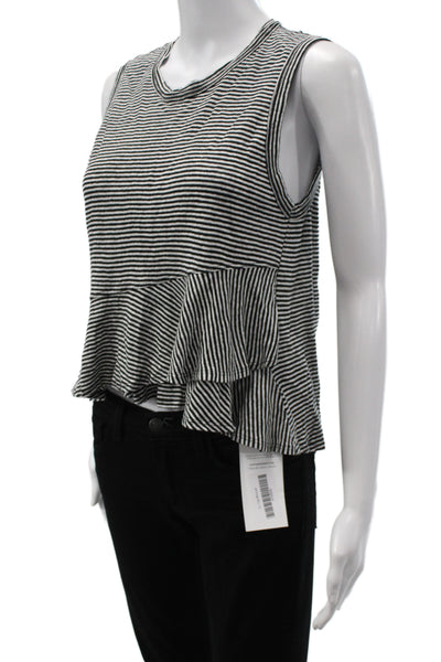 A.L.C. Womens Striped Linen Sleeveless Tank Round Neck Black Basic Size XS