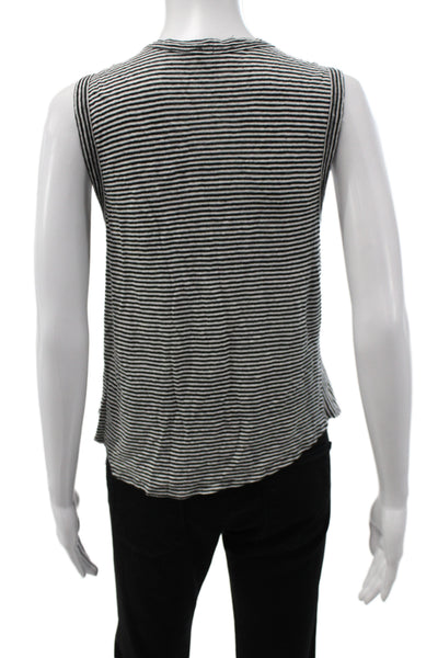 A.L.C. Womens Striped Linen Sleeveless Tank Round Neck Black Basic Size XS