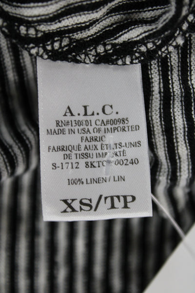 A.L.C. Womens Striped Linen Sleeveless Tank Round Neck Black Basic Size XS