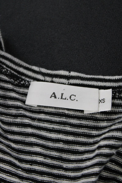 A.L.C. Womens Striped Linen Sleeveless Tank Round Neck Black Basic Size XS