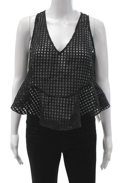 Elizabeth & James Womens Black V-Neck Check Camisole Sleeveless Size XS