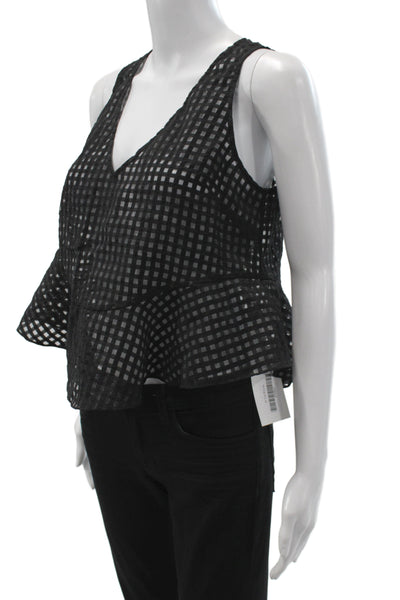 Elizabeth & James Womens Black V-Neck Check Camisole Sleeveless Size XS