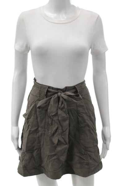 HD In Paris Women Mini Skort Knee Length Brown Tencel Lyocell Tie Waist Size 2P