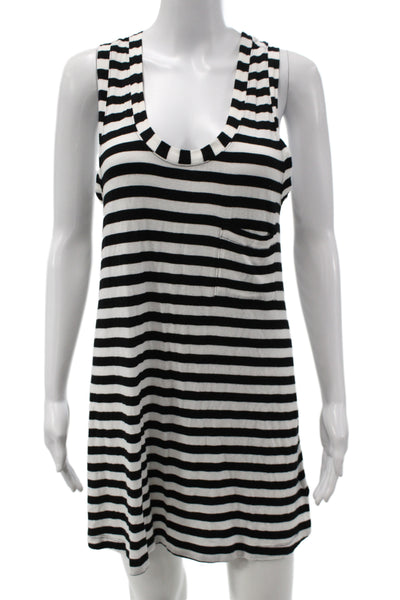 Norma Kamali Women Jersey Striped Scoop Neck Black Mini Tank Dress Size S