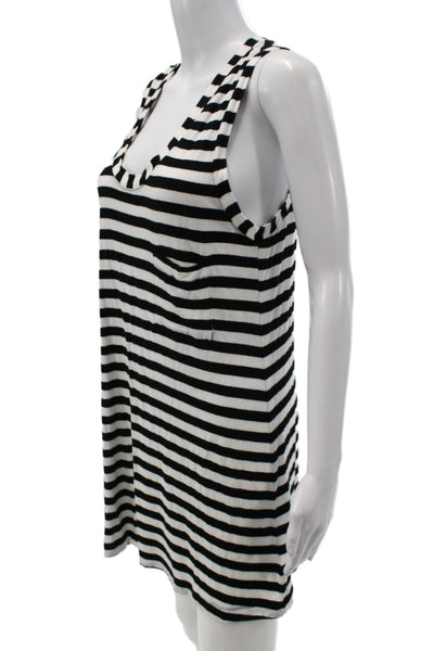 Norma Kamali Women Jersey Striped Scoop Neck Black Mini Tank Dress Size S