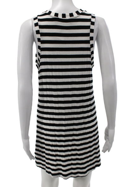 Norma Kamali Women Jersey Striped Scoop Neck Black Mini Tank Dress Size S