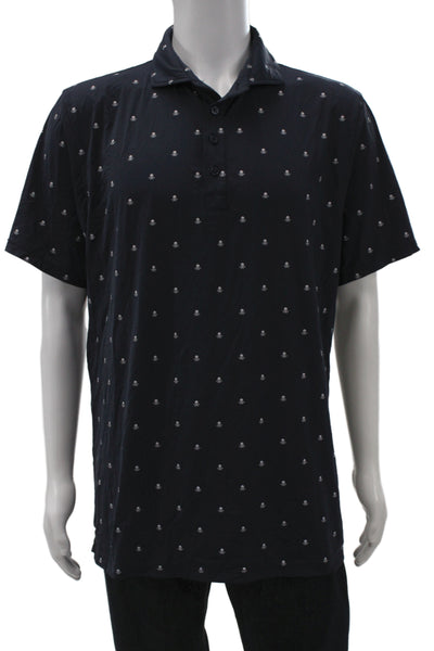 G/Fore Mens Geometric Print Collared Short Sleeve Polo Shirt Blue Size XL
