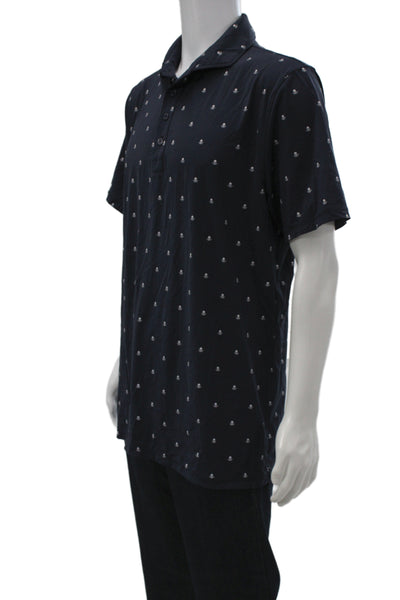 G/Fore Mens Geometric Print Collared Short Sleeve Polo Shirt Blue Size XL