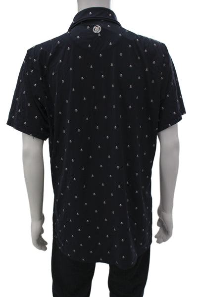 G/Fore Mens Geometric Print Collared Short Sleeve Polo Shirt Blue Size XL