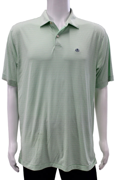 Peter Millar Mens Striped Collared Short Sleeve Polo Shirt Green Size L