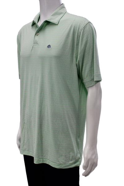Peter Millar Mens Striped Collared Short Sleeve Polo Shirt Green Size L
