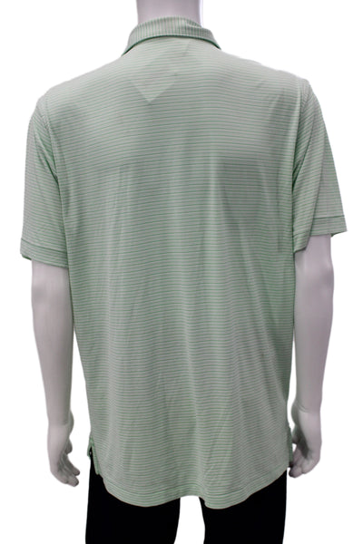 Peter Millar Mens Striped Collared Short Sleeve Polo Shirt Green Size L